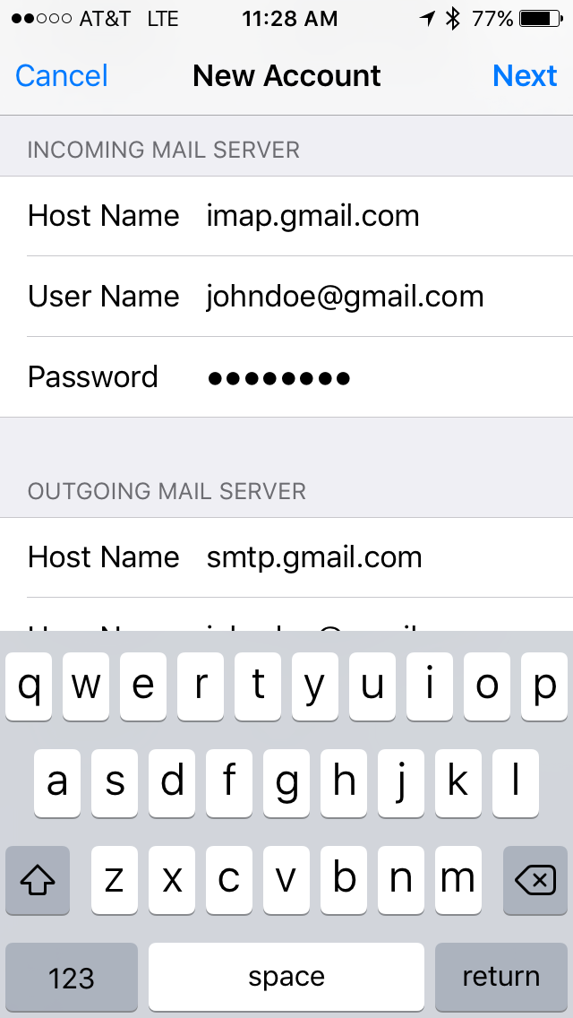 username gmail incoming mail server